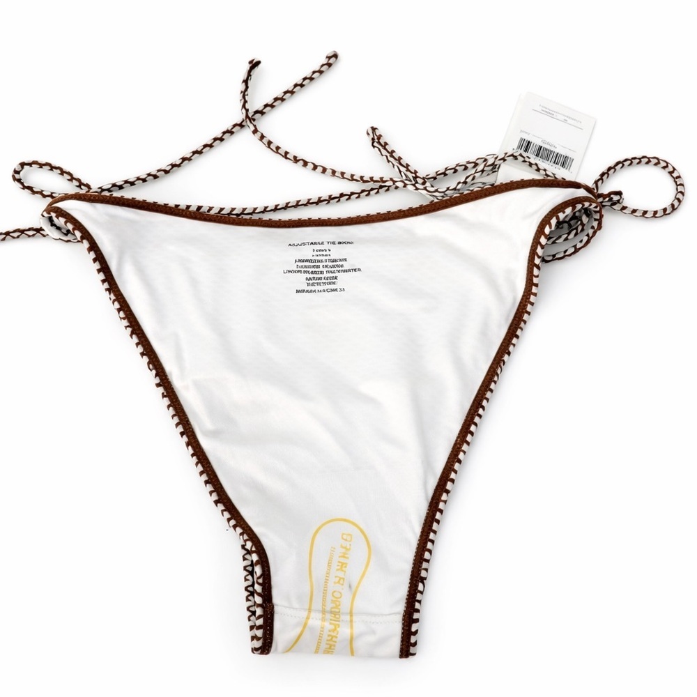 Faithfull The Brand Nomi Bikini Bottoms Milleha Print Side Tie Brown White L NWT - Picture 6 of 6
